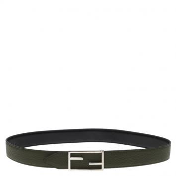 Pre Owned Fendi Green and Black Leather Logo Buckle Reversible Belt 90CM