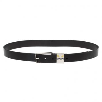 Pre Owned Fendi Black Leather Monster Face Buckle Belt 100 CM