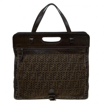 Pre Owned Fendi Tobacco Zucca Canvas and Mesh Tote