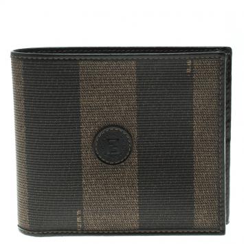 Pre Owned Fendi Tobacco Pequin Coated Canvas Bifold Wallet
