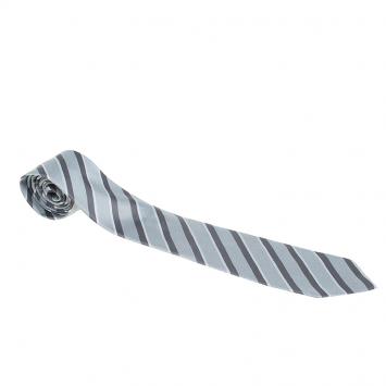 Pre Owned Giorgio Armani Grey Striped Silk 
