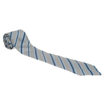 Pre Owned Giorgio Armani Grey and Blue Striped Silk Tie