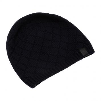 Pre Owned Giorgio Armani Navy Blue Diamond Knit Wool Beanie Size L