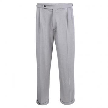 Pre Owned Giorgio Armani Grey Textured Wool Loose Fit Trousers XL