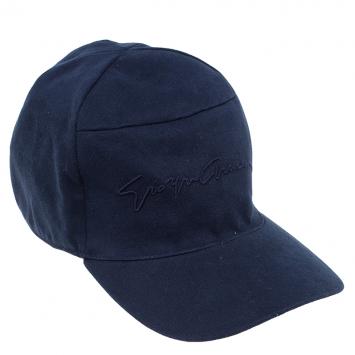Pre Owned Giorgio Armani Navy Blue Signature Baseball Cap Size 60