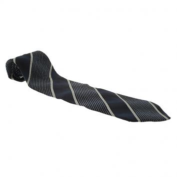 مملوكة مسبقًا Giorgio Armani Navy Blue and Grey Striped Silk Tie