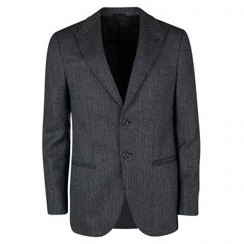 Pre Owned Giorgio Armani Monochrome Wool Chevron Pattern Blazer L
