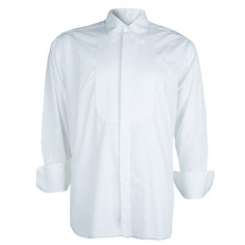 Pre Owned Giorgio Armani White Cotton Long Sleeve Buttondown Tuxedo Shirt L