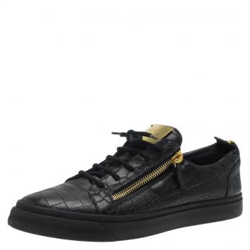 Pre Owned Giuseppe Zanotti Black Crocodile Embossed Leather Frankie Sneakers Size 45