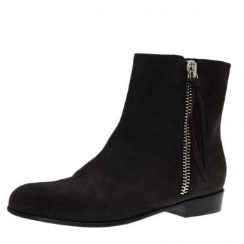 Pre Owned Giuseppe Zanotti Dark Grey Suede Side Zip Chelsea Boots Size 41.5