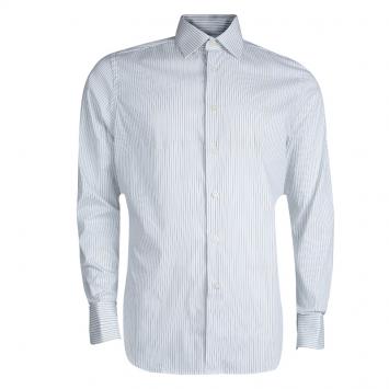 Pre Owned Givenchy White Striped Long Sleeve Button Front Shirt L