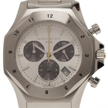 Pre Owned Givenchy Silver Stainless Steel Five Chronograph Men's Wristwatch 45MM