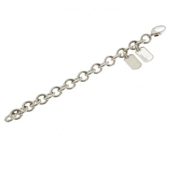 Pre Owned Gucci Dog Tag Silver Chain Bracelet