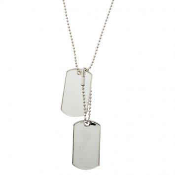 Pre Owned Gucci Dog Tag Silver Necklace