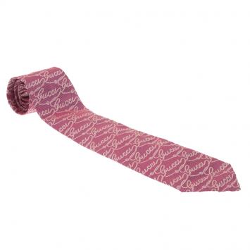 Pre Owned Gucci Pink Gucci Print Silk Tie