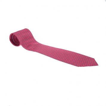 Pre Owned Gucci Pink Horsebit Print Silk Tie