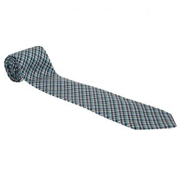 Pre Owned Gucci Blue Check Woven Silk Tie