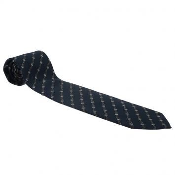 Pre Owned Gucci Navy Blue Printed Silk Tie
