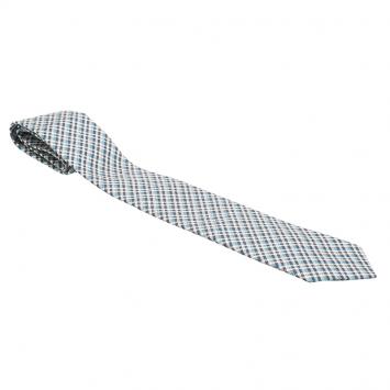 Pre Owned Gucci Blue Check Woven Textured Silk Tie