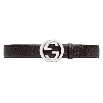 Pre Owned Gucci Brown Guccissima Leather Interlocking GG Buckle Belt 90CM