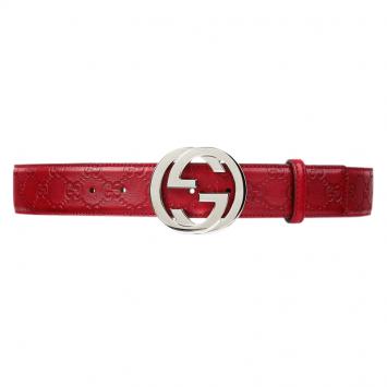 Pre Owned Gucci Red Guccissima Leather Interlocking GG Buckle Belt 90CM