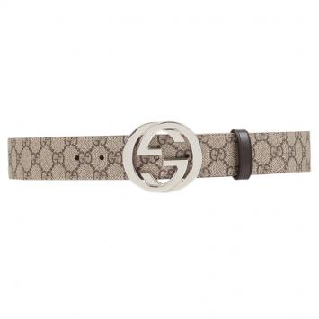Pre Owned Gucci Brown GG Supreme Canvas Interlocking GG Buckle Belt 85CM