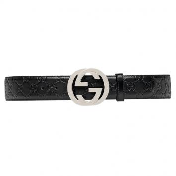 Pre Owned Gucci Black Guccissima Leather Interlocking GG Buckle Belt 90CM