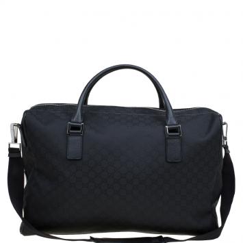 Pre Owned Gucci Black GG Nylon Weekender Travel Bag