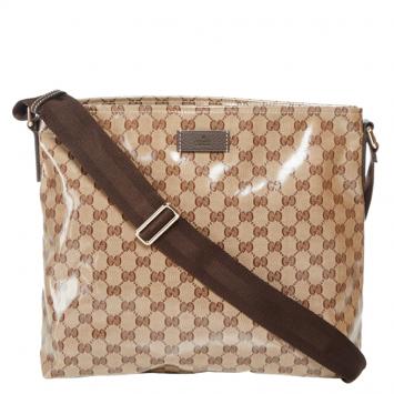 Pre Owned Gucci Beige/Ebony GG Crystal Coated Canvas Messenger Bag
