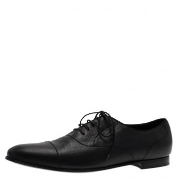 Pre Owned Gucci Black Leather Lace Up Oxfords Size 44.5