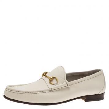 Pre Owned Gucci White Leather 1953 Horsebit Loafers Size 44