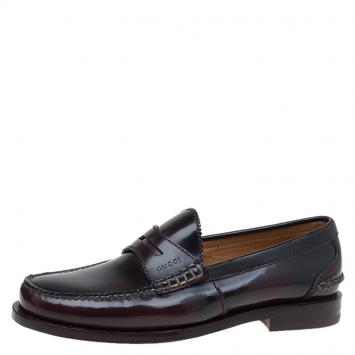 Pre Owned Gucci Brown Polished Leather Penny Loafers Size 41
