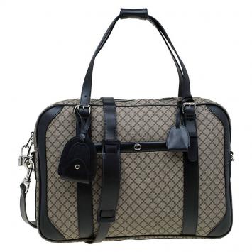 Pre Owned Gucci Black/Beige Diamante Canvas Briefcase Bag
