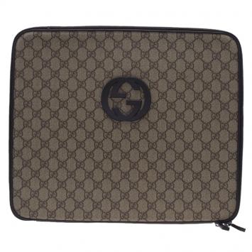 Pre Owned حقيبة لابتوب غوتشي شعار GG كانفاس غوتشيسما وجلد