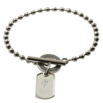 Pre Owned Gucci Crest  Dog Tag Silver Bracelet