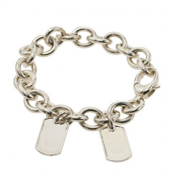 Pre Owned Gucci Dog Tag Silver Chain Bracelet