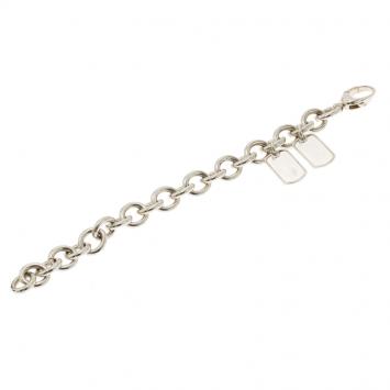 Pre Owned Gucci Dog Tag Silver Chain Bracelet