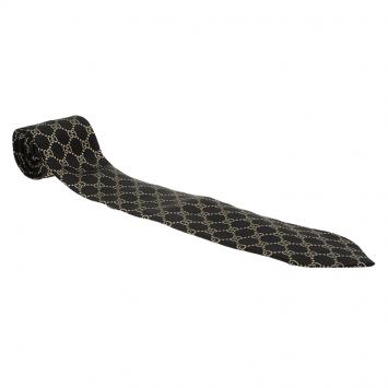 Pre Owned Gucci Black and Beige Guccissima Silk Tie