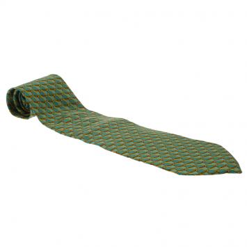 Pre Owned Gucci Green and Brown Printed Silk Tie