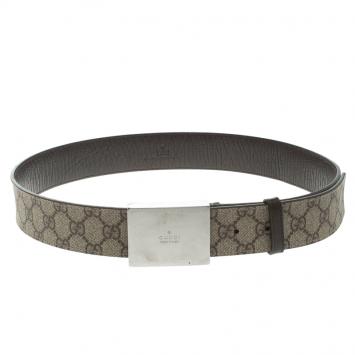Pre Owned Gucci Beige GG Supreme Canvas Buckle Belt 90 CM
