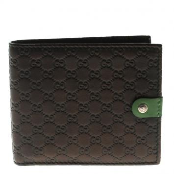 Pre Owned Gucci Metallic Black Micro Guccissima Leather Bifold Wallet