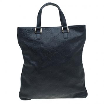 Pre Owned Gucci Black Guccissima Leather Slim Portfolio Tote