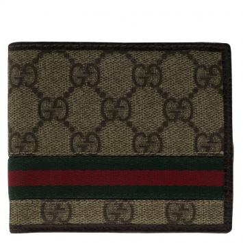 Pre Owned Gucci Brown Guccissima Supreme Canvas Web Detail Bi-Fold Wallet 