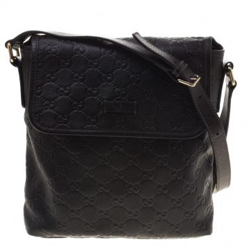Pre Owned Gucci Dark Brown Guccissima Leather Messenger Bag
