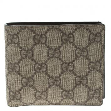 Pre Owned Gucci Beige GG Supreme Canvas Bi Fold Wallet