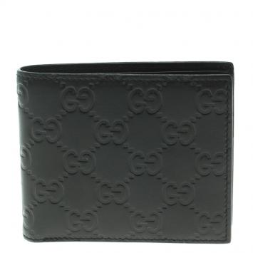 Pre Owned Gucci Black Guccissima Leather Bi Fold Wallet