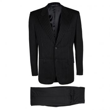 Pre Owned Gucci Black Wool Pinstriped Tailored Suit L