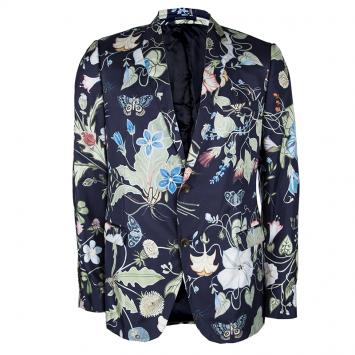 مملوكة مسبقًا Kris Knight For Gucci Navy Blue Floral Printed Silk Jacket XXXL