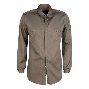 Pre Owned Gucci Khaki Cotton Zip Front Long Sleeve Shirt XL