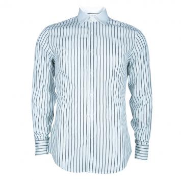Pre Owned Gucci Men's White Striped Cotton Shirt M